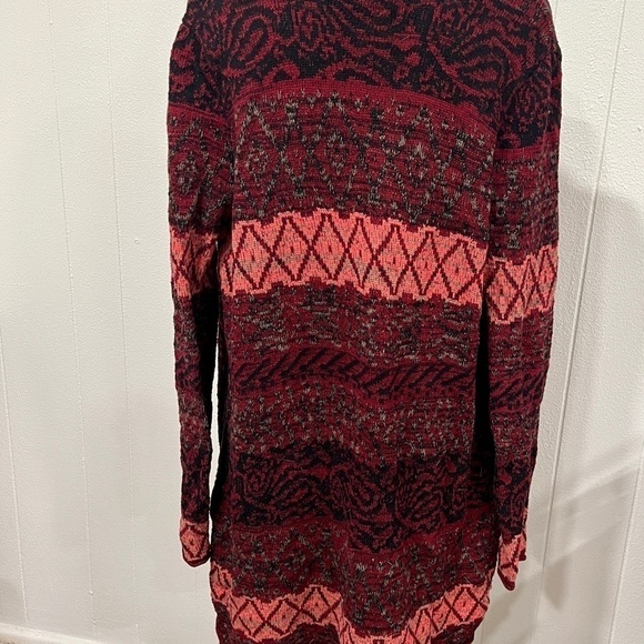 Forever 21 Boho Aztec Pink Maroon Open Long Cardigan Size L - Picture 2 of 6